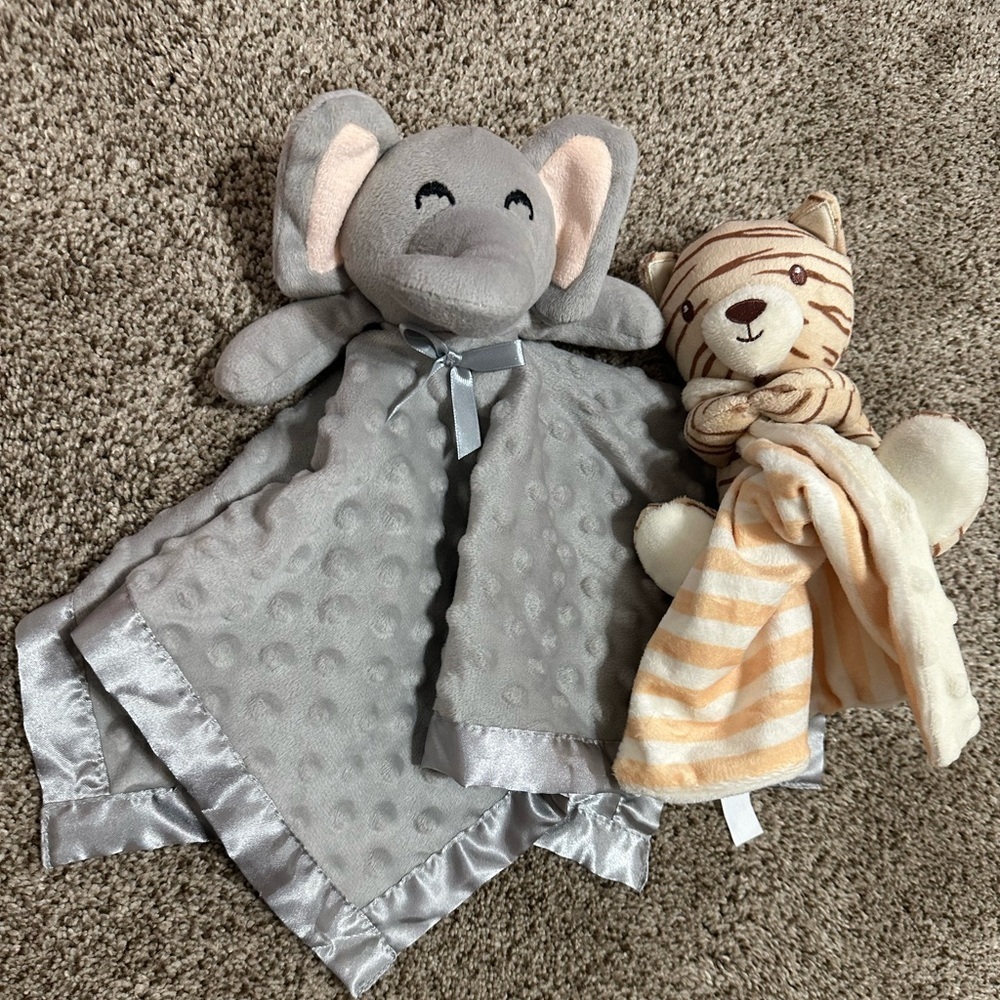 Gray Elephant and Beige Tiger Plush Blankets